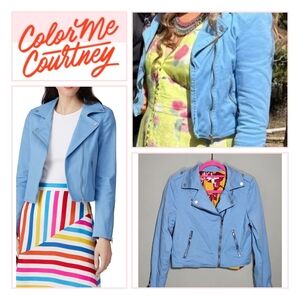 COLOR ME COURTNEY Size 6 Dennis Biker Jacket Baby Blue Canvas